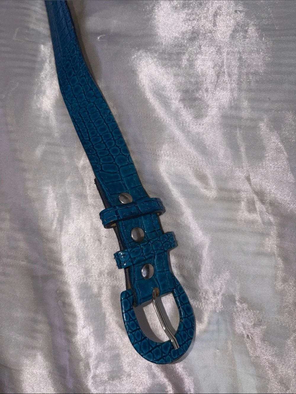 Teal Croc-Embossed Skinny Belt S/M USA